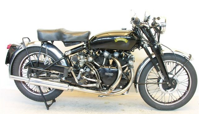 Restored Vincent Black Shadow motorcycle showcasing classic design and craftsmanship