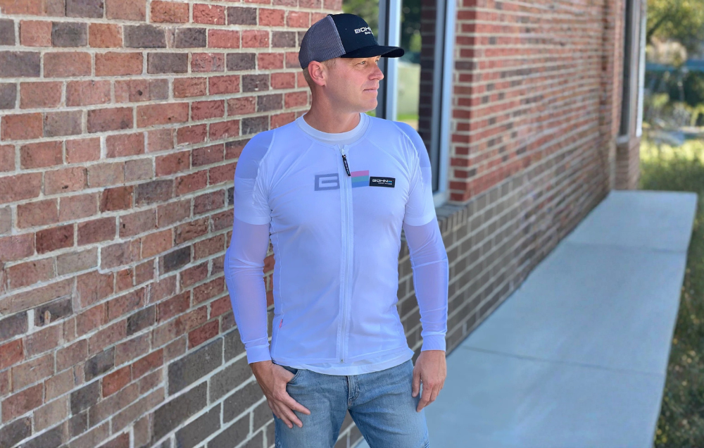 Man wearing Bohn Cool-Air Mesh Armored Riding Shirt as a base layer