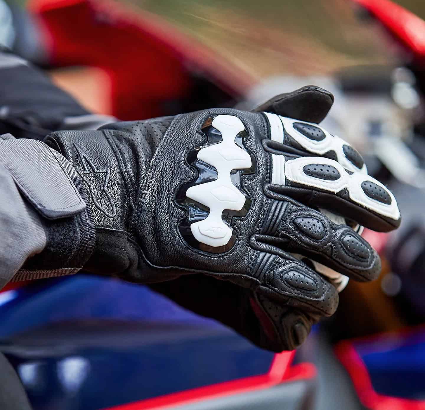 Alpinestars Celer V3 leather gloves with hard knuckle protection close-up