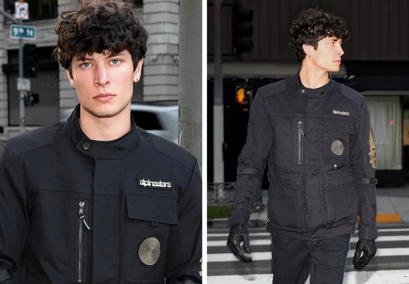 Rider wearing Alpinestars Dice jacket in a casual urban setting with a clean streetwear look