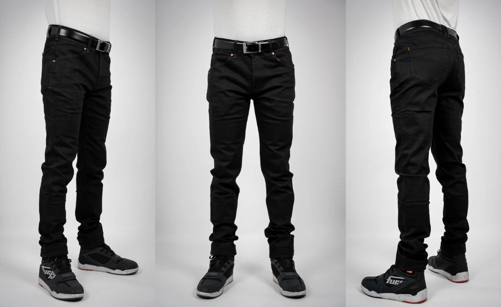 Bull-it Trojan Slim motorcycle riding jeans shown from front and back