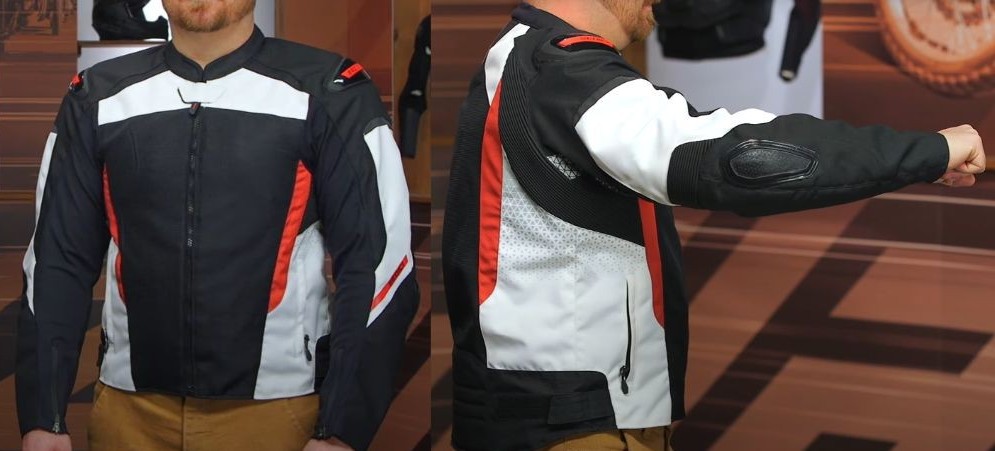 Sedici Chicane 2 Mesh motorcycle jacket with sport styling, armor, and slider panels shown from front and side