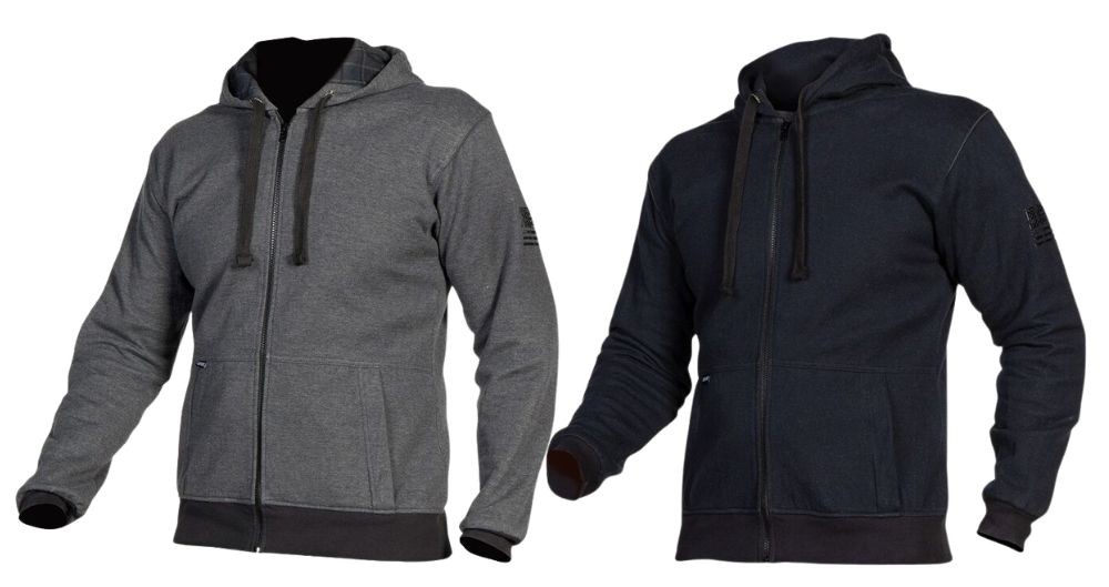 Street & Steel Kickstarter Moto Hoody in gray and black shown from front view with casual hoodie styling