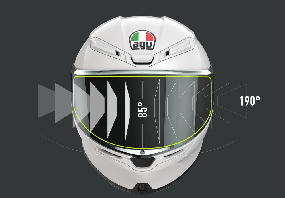 AGV K6 S helmet front view showing wide field of vision and Pinlock-ready visor system