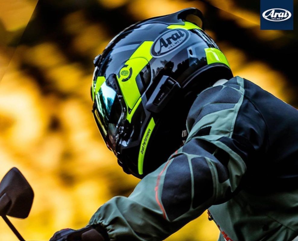 Arai Contour-X helmet with external communication unit mounted on the side