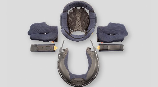 Arai Quantum-X helmet interior components with Eco Pure liner and adjustable cheek pads