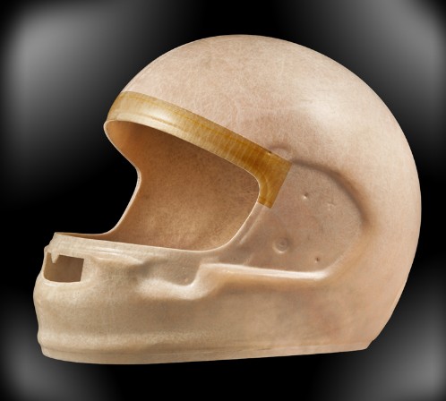 Arai Regent-X helmet shell showing PB-cLc fiberglass composite with peripheral belt reinforcement