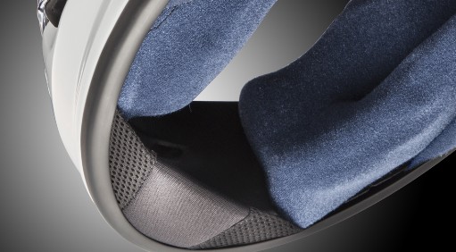 Arai Regent-X helmet interior showing fixed chin curtain and padding for noise reduction