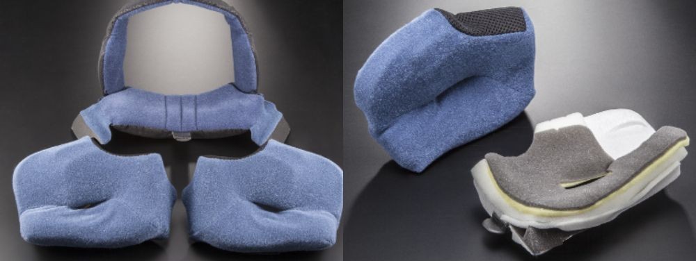 Arai Regent-X helmet interior liner showing plush brushed nylon padding and removable comfort inserts