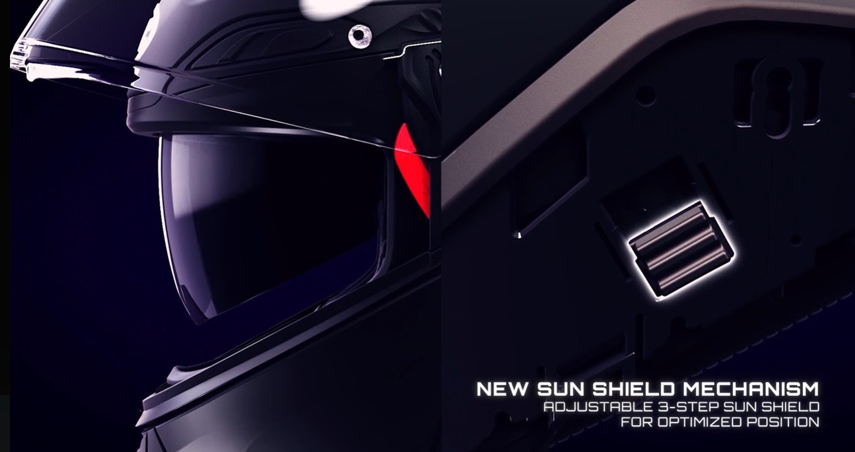 HJC RPHA 91 helmet showing adjustable 3-step internal sun visor mechanism