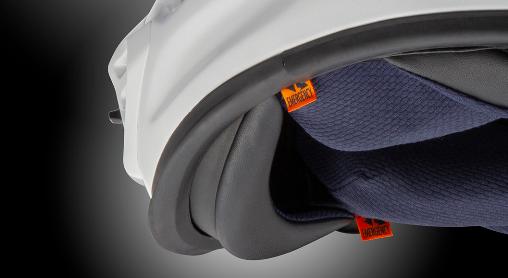 Arai XD-5 helmet chin area showing deployable chin spoiler and interior padding for noise control