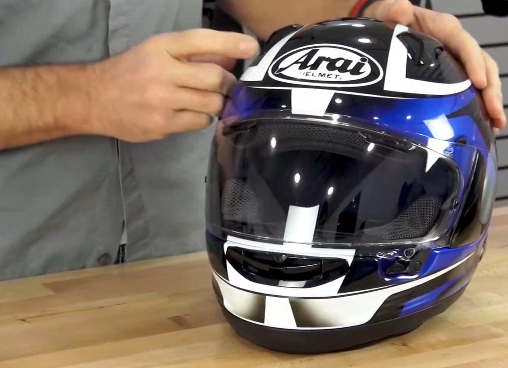 Arai Signet-X helmet showing multiple intake and exhaust ventilation ports